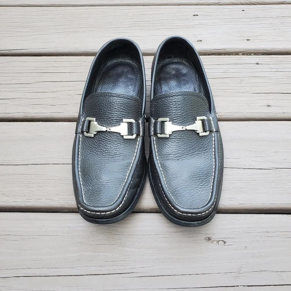 Allen Edmonds Firenze Black Leather Italian Moc‎ Toe Horsebit Vamp Saddle Loafer